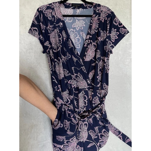 Banana Republic Wrap Dress Womens XL Blue Pink Floral Dark Cottagecore Pockets - Picture 14 of 14